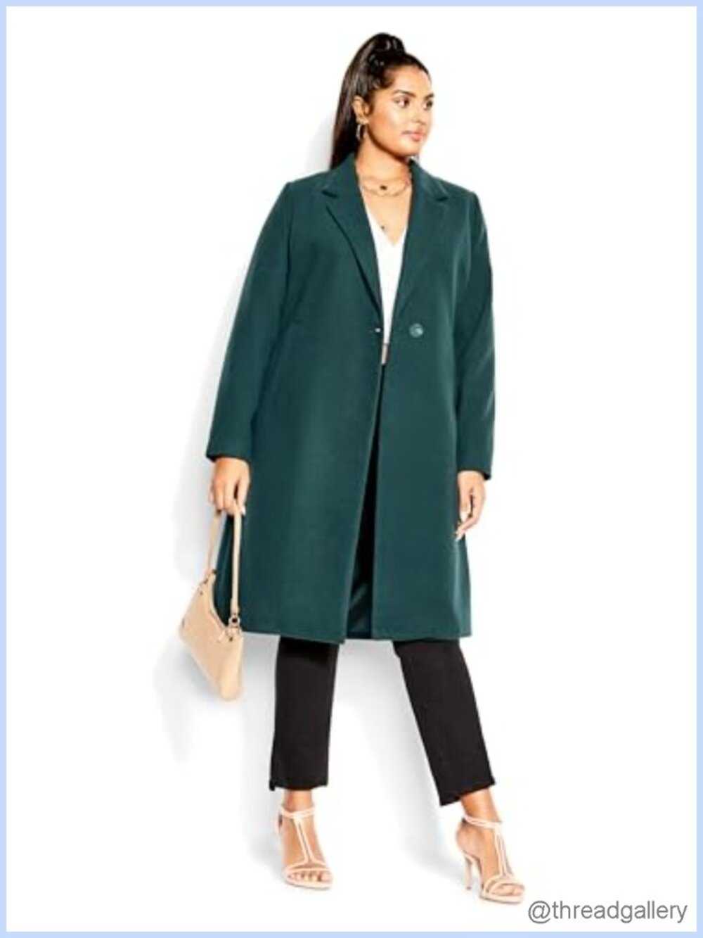 Plus Size Wool Blend Pea Coat Button Front Longline